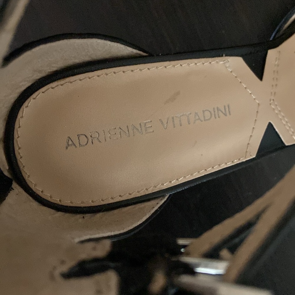 Adrienne Vittadini Black Leather Pointy Toe Double Ankle Strap Heel Shoes 7.5M - Picture 7 of 7